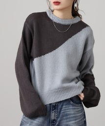 gleam ショート丈配色ニット