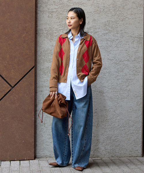 JOURNAL STANDARD(ジャーナルスタンダード)の「【洗える】アーガイル ポロシャツカーディガン(カーディガン/ボレロ・レディース・キャメル/チャコールグレー・FREE)」の3枚目の写真
