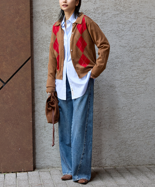 JOURNAL STANDARD(ジャーナルスタンダード)の「【洗える】アーガイル ポロシャツカーディガン(カーディガン/ボレロ・レディース・キャメル/チャコールグレー・FREE)」の6枚目の写真