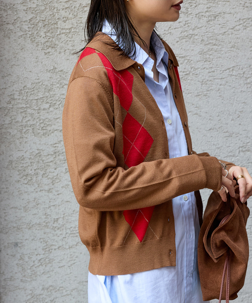 JOURNAL STANDARD(ジャーナルスタンダード)の「【洗える】アーガイル ポロシャツカーディガン(カーディガン/ボレロ・レディース・キャメル/チャコールグレー・FREE)」の8枚目の写真
