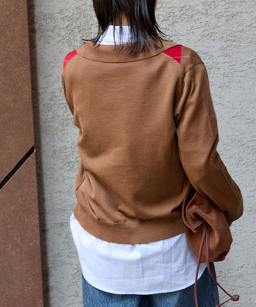 JOURNAL STANDARD(ジャーナルスタンダード)の「【洗える】アーガイル ポロシャツカーディガン(カーディガン/ボレロ・レディース・キャメル/チャコールグレー・FREE)」の9枚目の写真
