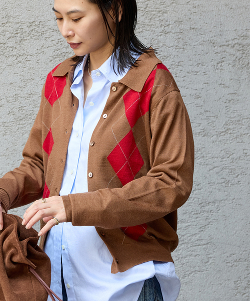 JOURNAL STANDARD(ジャーナルスタンダード)の「【洗える】アーガイル ポロシャツカーディガン(カーディガン/ボレロ・レディース・キャメル/チャコールグレー・FREE)」の10枚目の写真