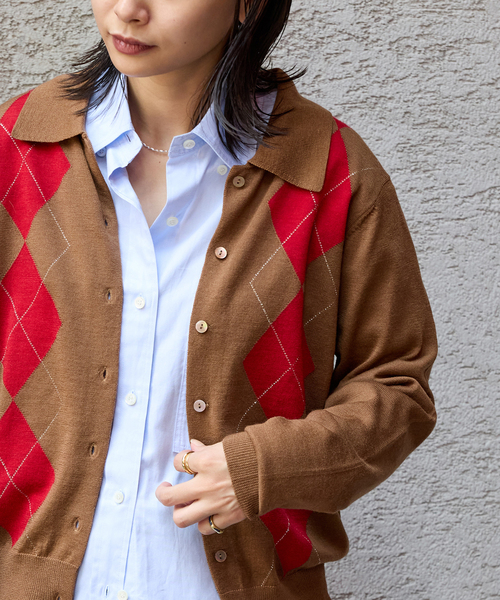 JOURNAL STANDARD(ジャーナルスタンダード)の「【洗える】アーガイル ポロシャツカーディガン(カーディガン/ボレロ・レディース・キャメル/チャコールグレー・FREE)」の11枚目の写真