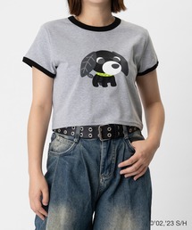 お茶犬 × ZOZOTOWN　クロリョク リンガーTシャツ