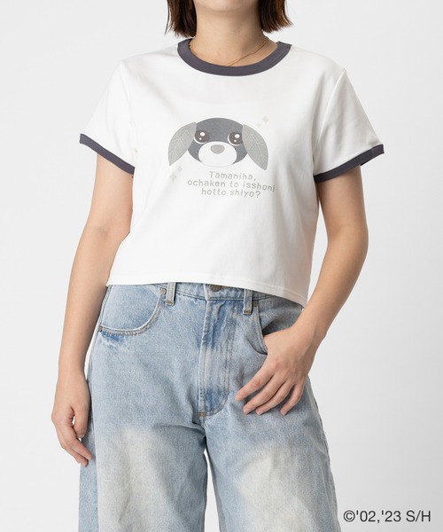 ZOZO(ゾゾ)の「お茶犬 × ZOZOTOWN クロリョク リンガーTシャツ(Tシャツ/カットソー・レディース・グレー/ホワイト・M/S)」の2枚目の写真