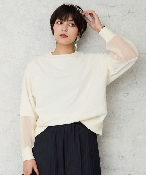 JETSET SOLO PLUS (ジェットセットソロプラス)の「【FONT LAB】ミニ裏毛シアースリーブ コンビカットソー(Tシャツ/カットソー・レディース・アイボリー・FREE)」の1枚目の写真