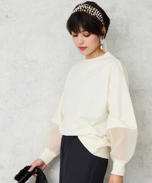 JETSET SOLO PLUS (ジェットセットソロプラス)の「【FONT LAB】ミニ裏毛シアースリーブ コンビカットソー(Tシャツ/カットソー・レディース・アイボリー・FREE)」の2枚目の写真