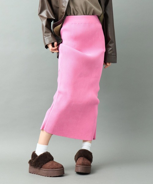 リブニット サイドギャザー ロングスカート（スカート）｜ANAP