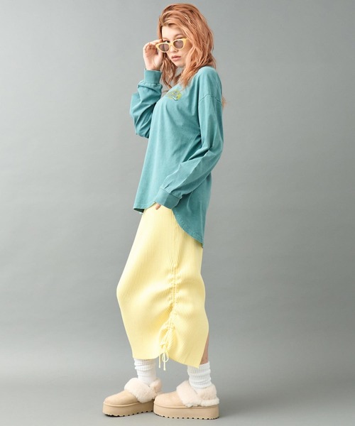 ANAP（アナップ）の「リブニット サイドギャザー ロングスカート（スカート・レディース・ブラウン/ピンク/ブラック/イエロー・F）」の18枚目の写真