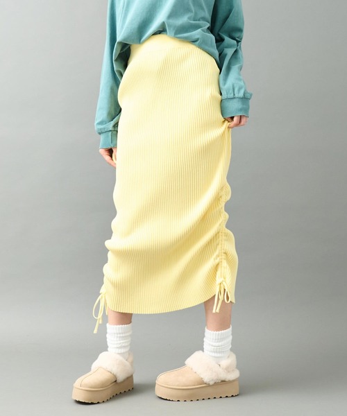 ANAP（アナップ）の「リブニット サイドギャザー ロングスカート（スカート・レディース・ブラウン/ピンク/ブラック/イエロー・F）」の16枚目の写真