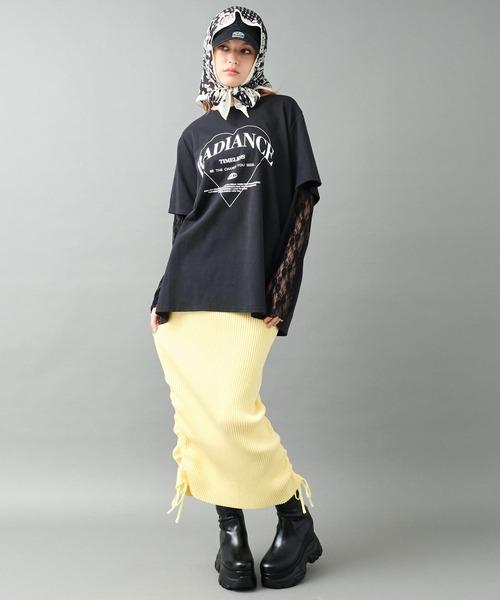 ANAP（アナップ）の「リブニット サイドギャザー ロングスカート（スカート・レディース・ブラウン/ピンク/ブラック/イエロー・F）」の21枚目の写真