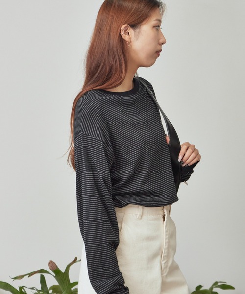 MILLER（ミラー）の「R.P.miller/ミラー パネルリブ CF クルーネック 長袖カットソー（Tシャツ/カットソー・レディース・ホワイト/ブラック/グレー/ホワイト系/ブラック系・LL/L/M）」の7枚目の写真