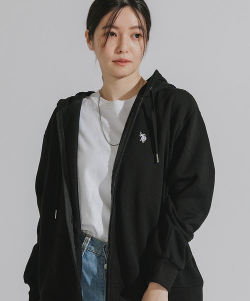 U.S. POLO ASSN.（ユーエスポロアッスン）の「U.S. POLO ASSN./ユーエスポロアッスン 裏起毛 刺繍ロゴ ジップアップパーカー（パーカー・レディース・ネイビー/ブラック/オートミール・M/L）」の2枚目の写真