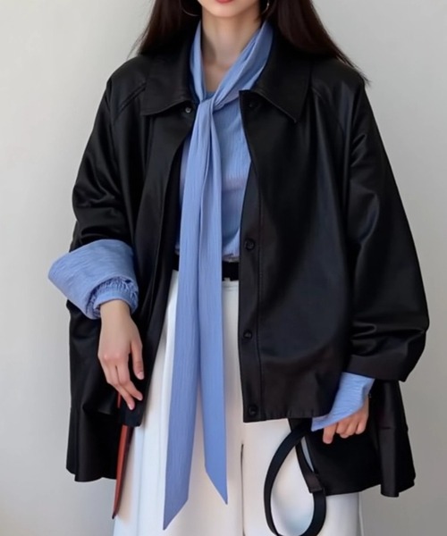 cammie(キャミー)の「リボンベルト付きフェイクレザージャケット(その他アウター・レディース・ブラック/ブラウン・M/L)」の5枚目の写真