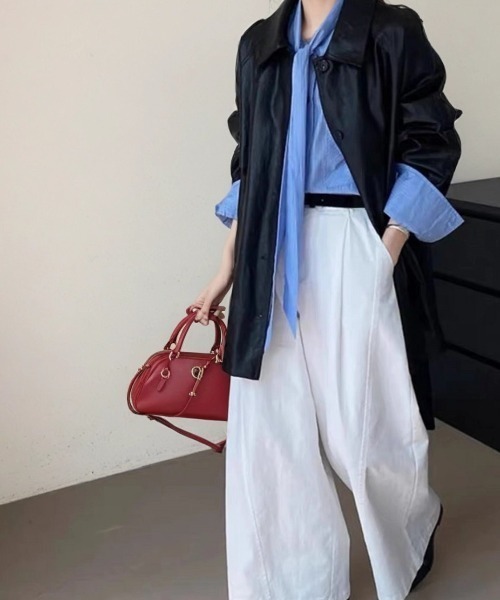 cammie(キャミー)の「リボンベルト付きフェイクレザージャケット(その他アウター・レディース・ブラック/ブラウン・M/L)」の3枚目の写真