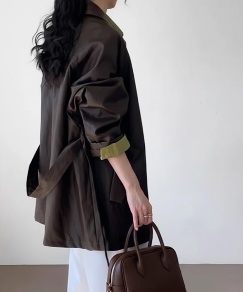 cammie(キャミー)の「リボンベルト付きフェイクレザージャケット(その他アウター・レディース・ブラック/ブラウン・M/L)」の10枚目の写真
