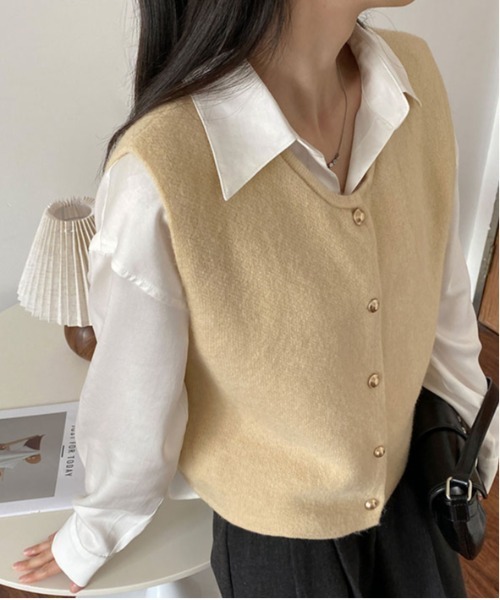 プリーツプリーズ ノースリーブニットベスト ベージュ系 MAISON DE THERESE（メゾン ド テレーズ）の「ノースリーブニット