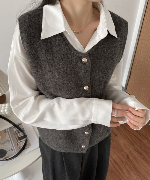 新品未使用タグ付き　ENFOLD ノースリーブニットベスト 38 ダークグレー MAISON DE THERESE（メゾン ド テレーズ）の「ノースリーブニット