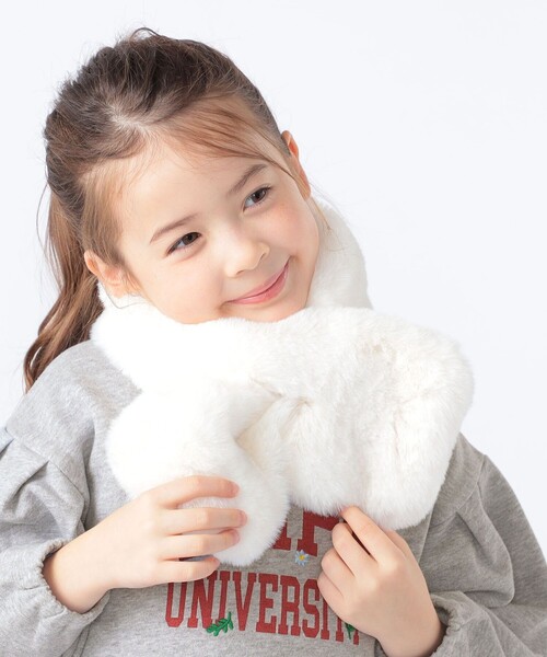 SHIPS(シップス)の「SHIPS KIDS:フェイクファー マフラー(マフラー・キッズ・オフホワイト/ピンク・ONE SIZE)」の1枚目の写真