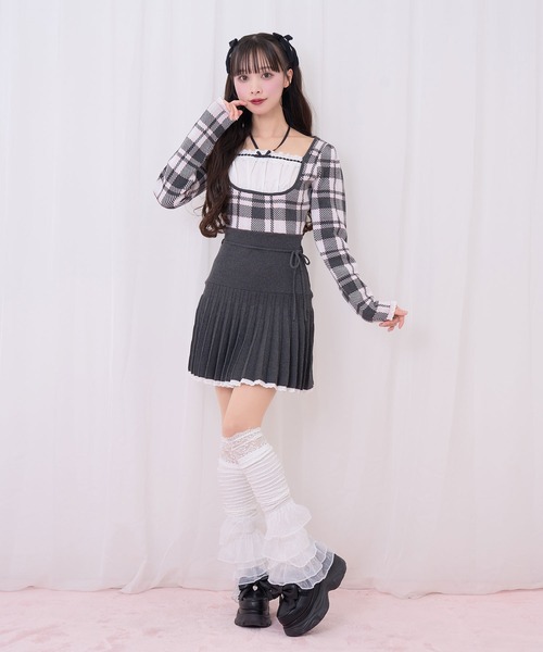 Honey Cinnamon（ハニーシナモン）の「チェックジャガードプリーツニットワンピース（ワンピース・レディース・グレー/チャコールグレー・FREE）」の12枚目の写真