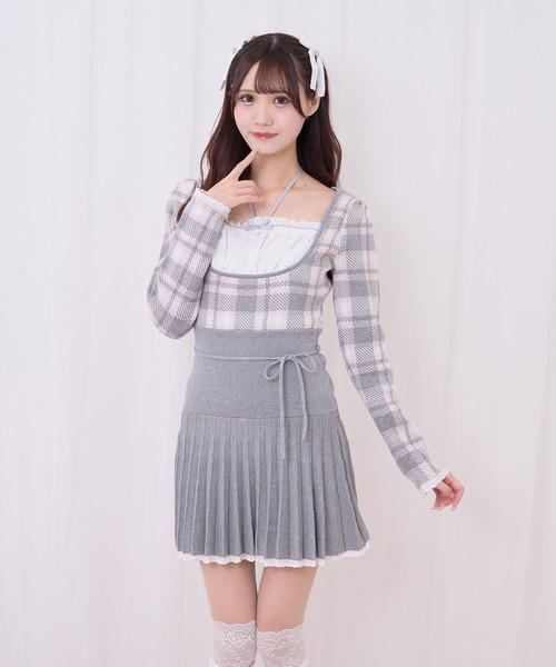 Honey Cinnamon（ハニーシナモン）の「チェックジャガードプリーツニットワンピース（ワンピース・レディース・グレー/チャコールグレー・FREE）」の5枚目の写真
