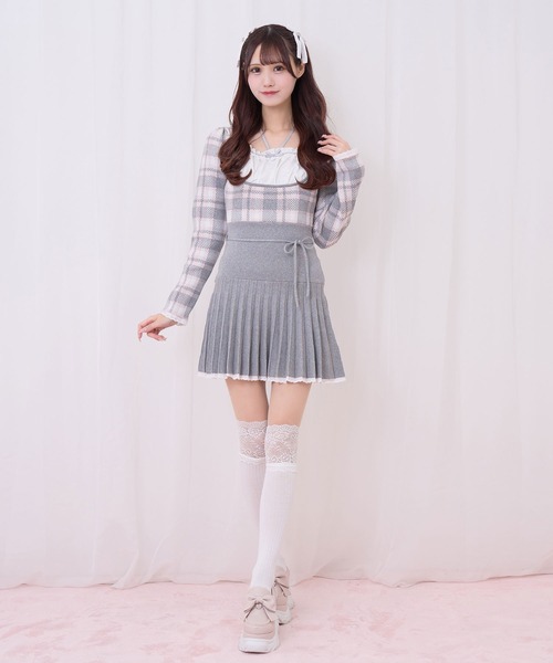 Honey Cinnamon（ハニーシナモン）の「チェックジャガードプリーツニットワンピース（ワンピース・レディース・グレー/チャコールグレー・FREE）」の7枚目の写真