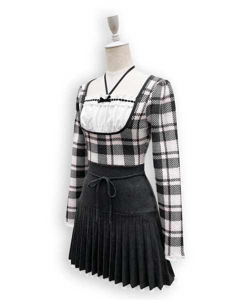 Honey Cinnamon（ハニーシナモン）の「チェックジャガードプリーツニットワンピース（ワンピース・レディース・グレー/チャコールグレー・FREE）」の19枚目の写真
