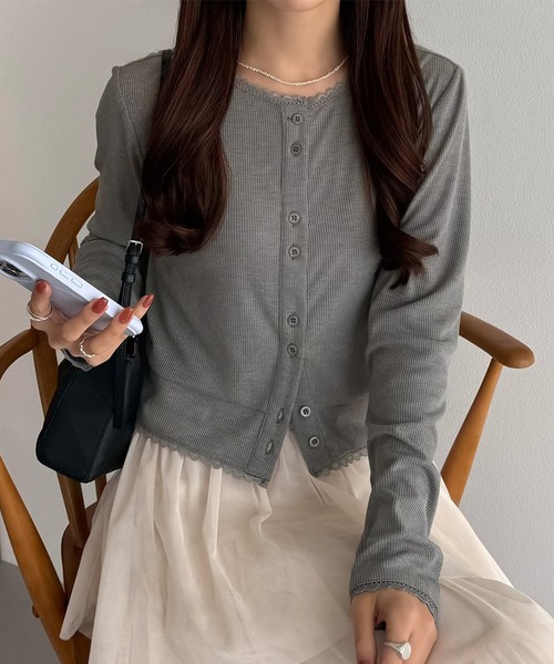 callautia（カラウティア）の「クロップド丈シアーカーディガン（カーディガン/ボレロ・レディース・ブラック/グレー/モカ・SMALL/MEDIUM/LARGE）」の2枚目の写真