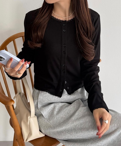 callautia（カラウティア）の「クロップド丈シアーカーディガン（カーディガン/ボレロ・レディース・ブラック/グレー/モカ・SMALL/MEDIUM/LARGE）」の16枚目の写真