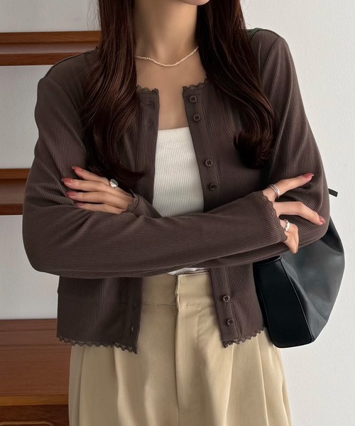 callautia（カラウティア）の「クロップド丈シアーカーディガン（カーディガン/ボレロ・レディース・ブラック/グレー/モカ・SMALL/MEDIUM/LARGE）」の5枚目の写真