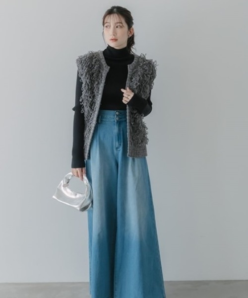 slattgir(スラットジール)の「高身長 フリンジニットベスト(トールサイズ)Essenave(ニット/セーター・レディース・グレー系/ブラック系・TM/TL/TLL/T3L)」の3枚目の写真