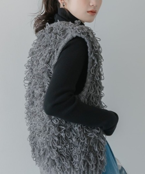 slattgir(スラットジール)の「高身長 フリンジニットベスト(トールサイズ)Essenave(ニット/セーター・レディース・グレー系/ブラック系・TM/TL/TLL/T3L)」の5枚目の写真