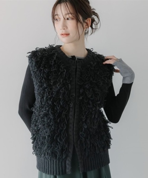 slattgir(スラットジール)の「高身長 フリンジニットベスト(トールサイズ)Essenave(ニット/セーター・レディース・グレー系/ブラック系・TM/TL/TLL/T3L)」の9枚目の写真