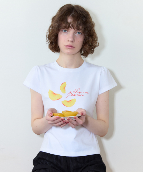 SINOON(シヌーン)の「Piece Peach Puff T-Shirt (White)(Tシャツ/カットソー・レディース・ホワイト・SMALL/MEDIUM)」の1枚目の写真