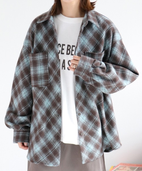 cepo(セポ)の「起毛オーバーチェックシャツ(シャツ/ブラウス・レディース・ブラウン系/ブラック系・M)」の2枚目の写真