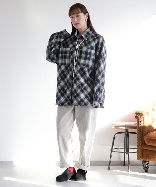 cepo(セポ)の「起毛オーバーチェックシャツ(シャツ/ブラウス・レディース・ブラウン系/ブラック系・M)」の3枚目の写真