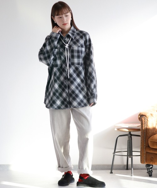 cepo(セポ)の「起毛オーバーチェックシャツ(シャツ/ブラウス・レディース・ブラウン系/ブラック系・M)」の4枚目の写真