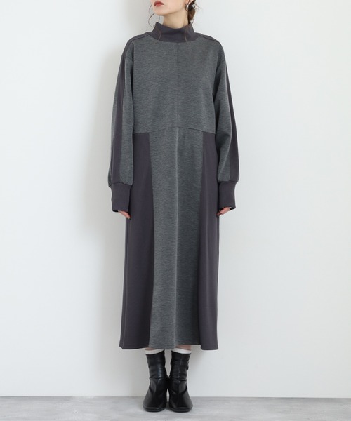 EGLANTINE(エグランティーヌ)の「EGLANTINE ダンボールモックネックワンピース(ワンピース・レディース・ライトベージュ/ブラック/チャコールグレー・38)」の20枚目の写真