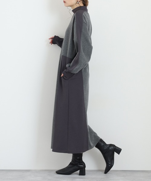 EGLANTINE(エグランティーヌ)の「EGLANTINE ダンボールモックネックワンピース(ワンピース・レディース・ライトベージュ/ブラック/チャコールグレー・38)」の11枚目の写真