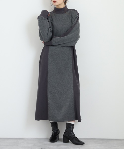 EGLANTINE(エグランティーヌ)の「EGLANTINE ダンボールモックネックワンピース(ワンピース・レディース・ライトベージュ/ブラック/チャコールグレー・38)」の10枚目の写真