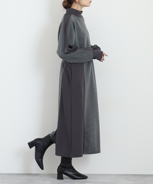 EGLANTINE(エグランティーヌ)の「EGLANTINE ダンボールモックネックワンピース(ワンピース・レディース・ライトベージュ/ブラック/チャコールグレー・38)」の13枚目の写真