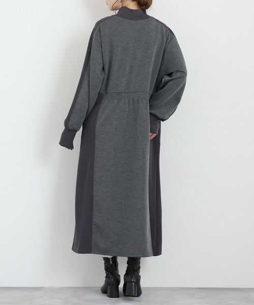 EGLANTINE(エグランティーヌ)の「EGLANTINE ダンボールモックネックワンピース(ワンピース・レディース・ライトベージュ/ブラック/チャコールグレー・38)」の12枚目の写真
