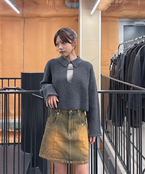 EX.cashmere slit neck loose short knit（ニット/セーター）｜Knuth