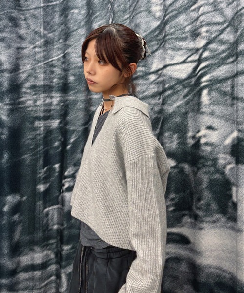 EX.cashmere slit neck loose short knit（ニット/セーター）｜Knuth
