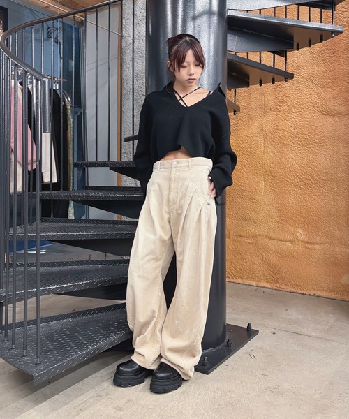 Knuth Marf(クヌースマーフ)の「EX.cashmere slit neck loose short knit(ニット/セーター・レディース・ライトグレー/ブラック/ダークグレー・FREE)」の18枚目の写真