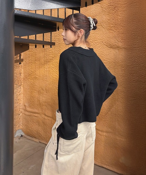Knuth Marf(クヌースマーフ)の「EX.cashmere slit neck loose short knit(ニット/セーター・レディース・ライトグレー/ブラック/ダークグレー・FREE)」の17枚目の写真