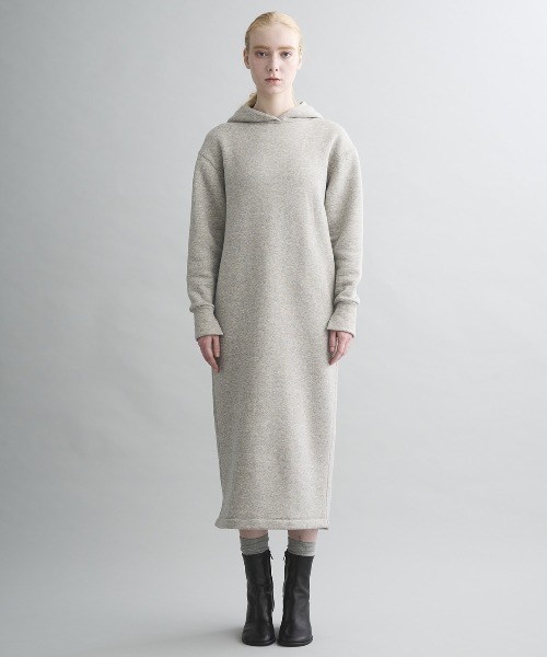 three dots(スリードッツ)の「シルキーテリー フーデッドドレス(ドレス・レディース・ブラック/オフホワイト/杢グレー・MEDIUM/SMALL)」の11枚目の写真