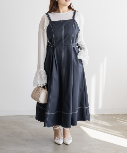CLETTE(クレット)の「CLETTEオリジナル配色ステッチサイドベルトワンピース(ワンピース・レディース・ワイン/ベージュ/ネイビー・LL/3L/4L)」の21枚目の写真