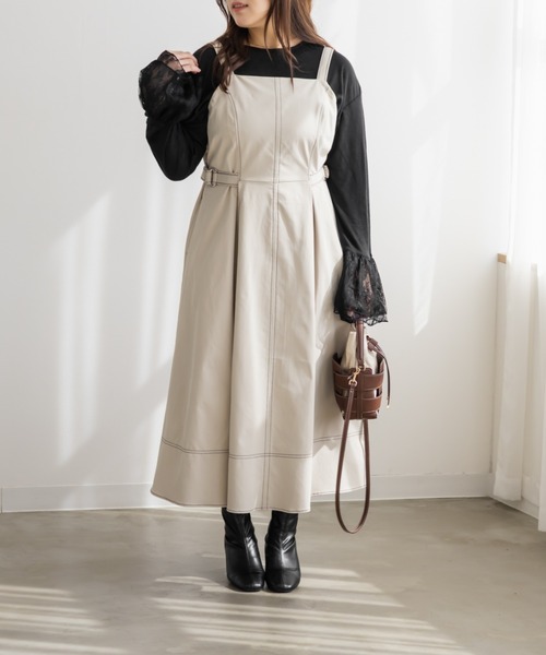 CLETTE(クレット)の「CLETTEオリジナル配色ステッチサイドベルトワンピース(ワンピース・レディース・ワイン/ベージュ/ネイビー・LL/3L/4L)」の15枚目の写真