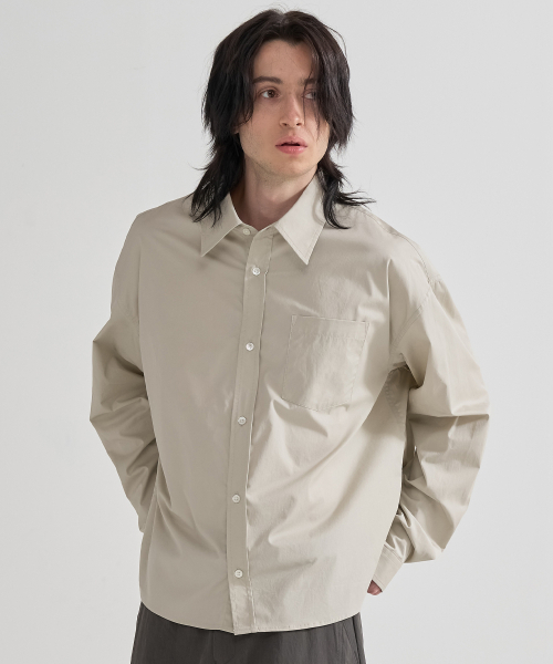 セール】クロップフィット無地シャツ（サンドベージュ）（シャツ